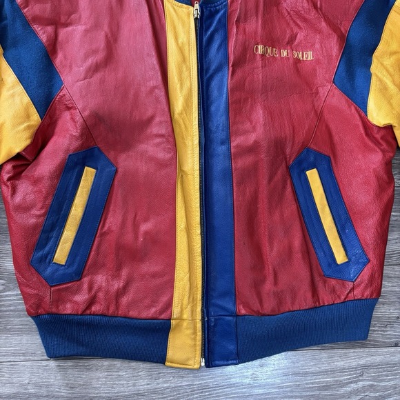 Vintage Cirque du Soleil Color Block Leather Coat Jacket Circa‎ 1993 Size Large - Picture 3 of 16